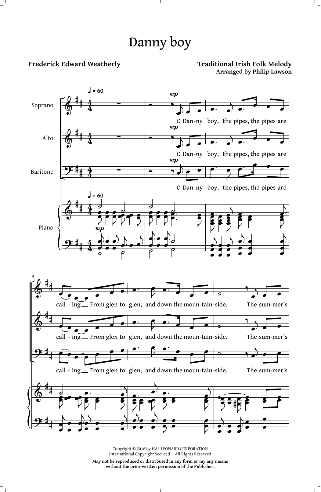 Download Philip Lawson Danny Boy Sheet Music and learn how to play SAB PDF digital score in minutes