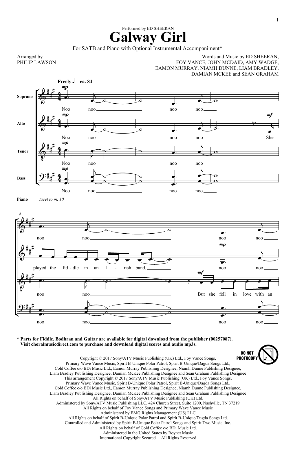 Download Philip Lawson Galway Girl Sheet Music and learn how to play SATB PDF digital score in minutes