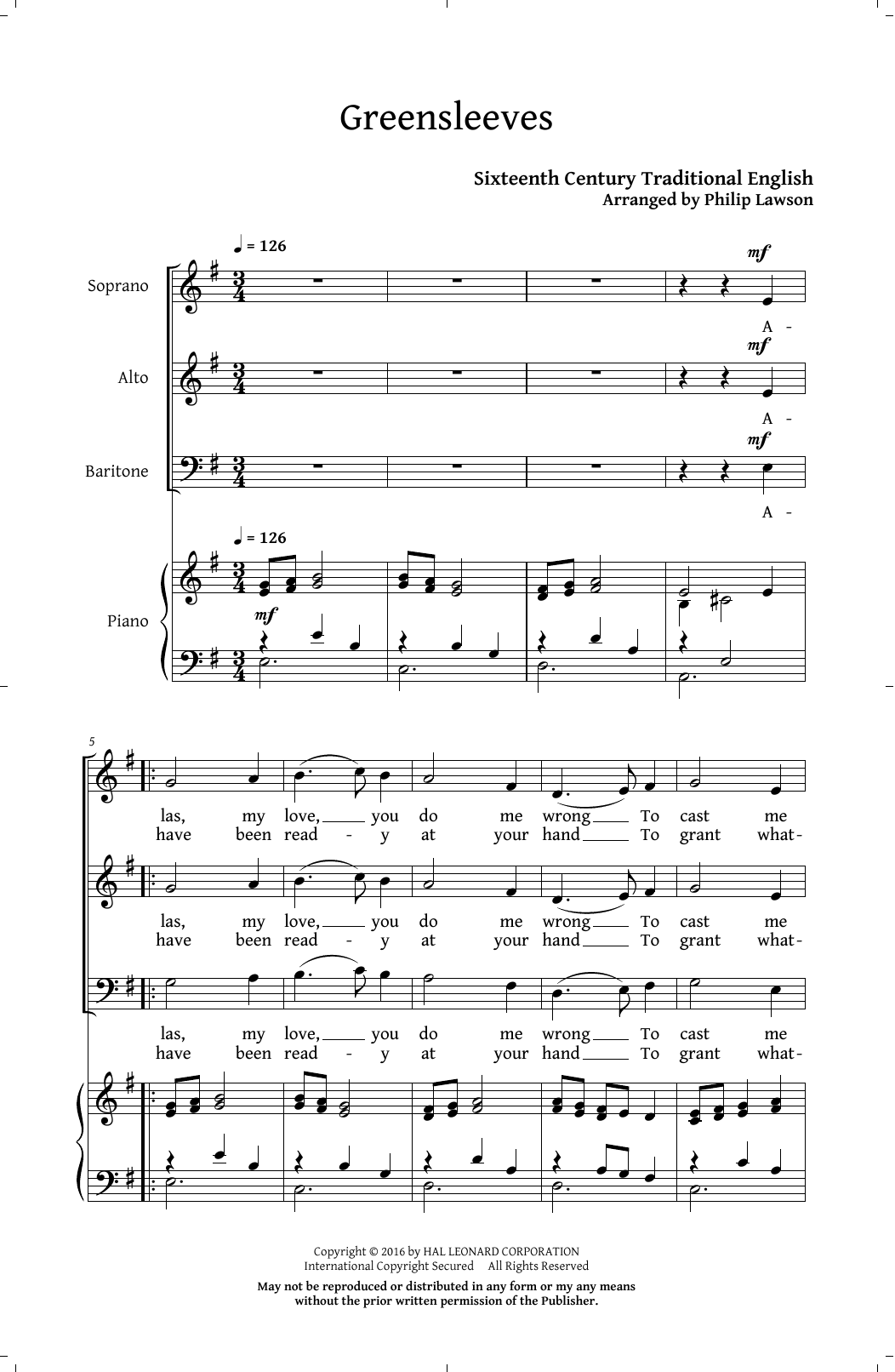 Download Philip Lawson Greensleeves Sheet Music and learn how to play SAB PDF digital score in minutes