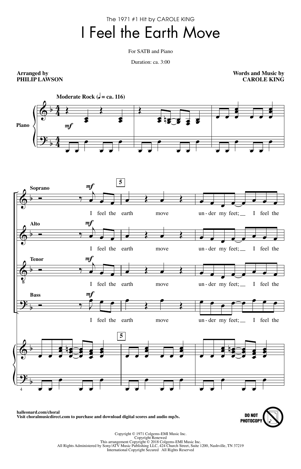 Download Philip Lawson I Feel The Earth Move Sheet Music and learn how to play SATB Choir PDF digital score in minutes