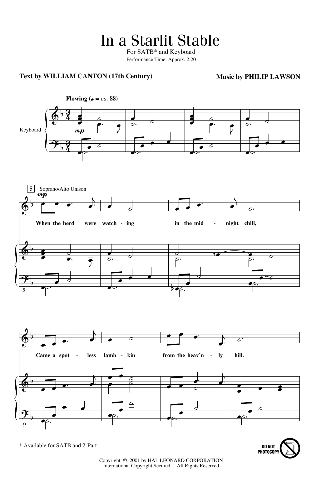 Download Philip Lawson In A Starlit Stable Sheet Music and learn how to play 2-Part Choir PDF digital score in minutes