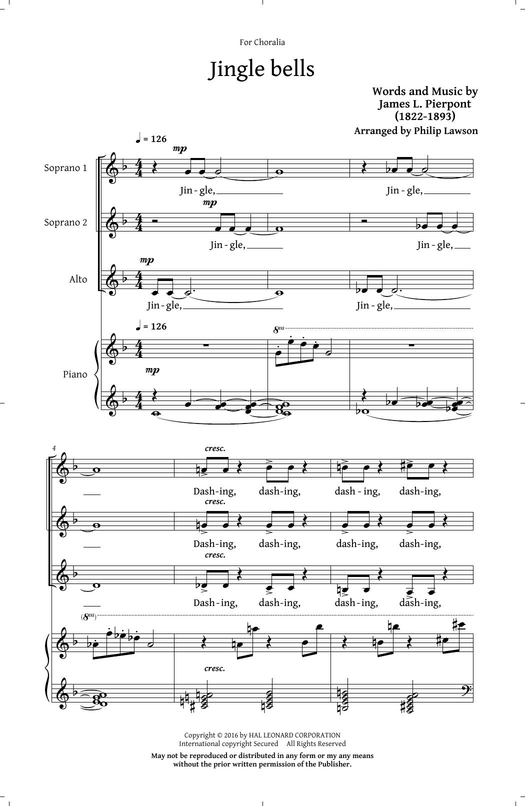 Download Philip Lawson Jingle Bells Sheet Music and learn how to play TTBB PDF digital score in minutes