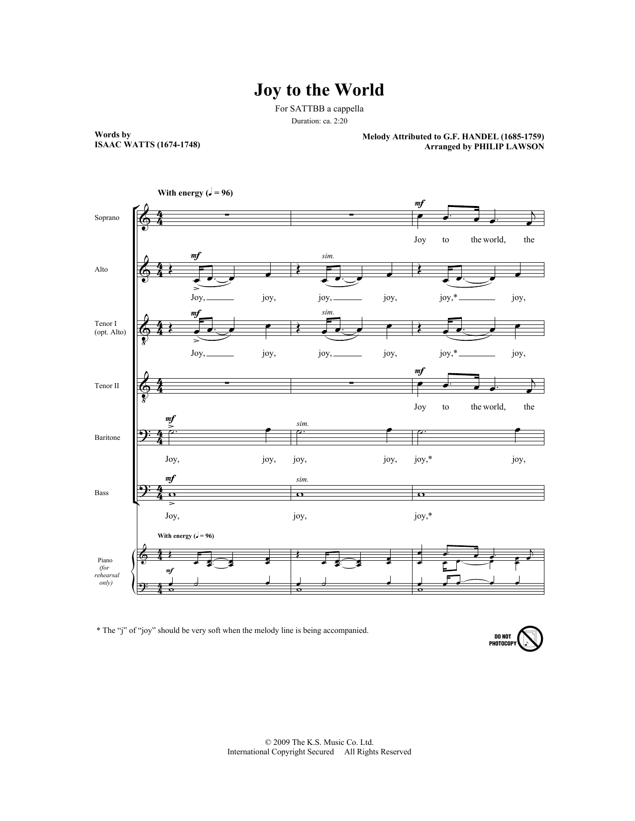 Download Philip Lawson Joy To The World Sheet Music and learn how to play SATB PDF digital score in minutes