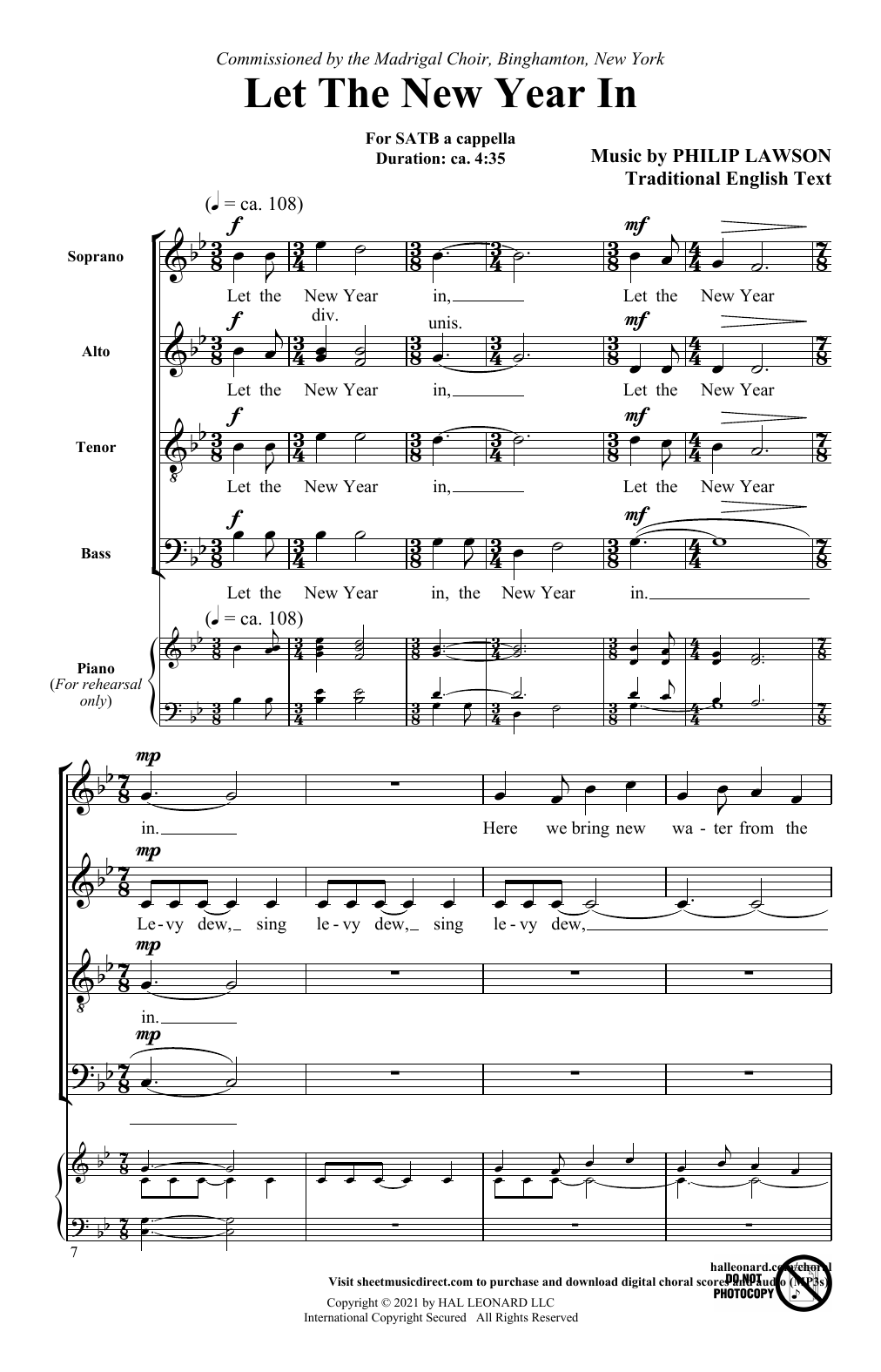 Download Philip Lawson Let The New Year In Sheet Music and learn how to play SATB Choir PDF digital score in minutes