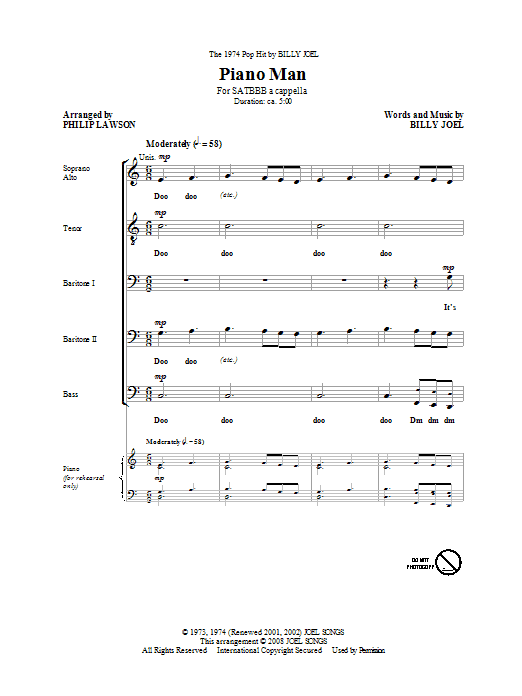 Download Billy Joel Piano Man (arr. Philip Lawson) Sheet Music and learn how to play SATB PDF digital score in minutes