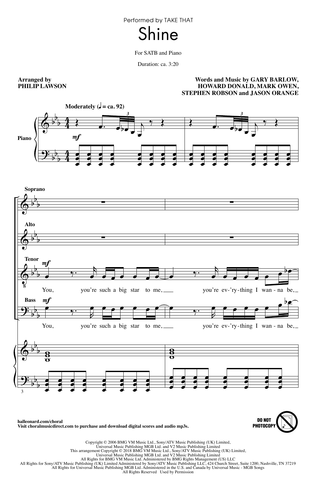 Download Philip Lawson Shine Sheet Music and learn how to play SATB Choir PDF digital score in minutes