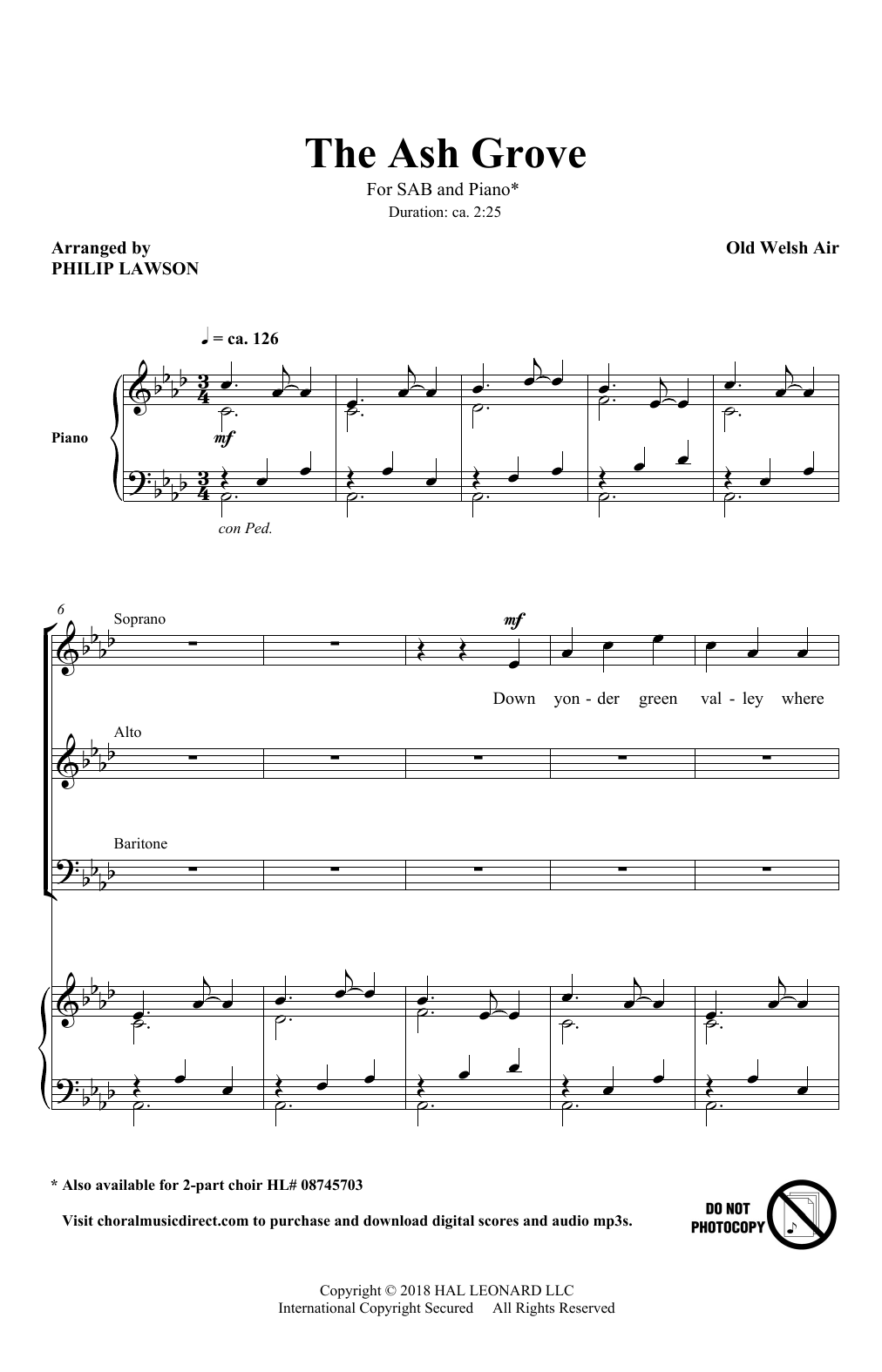 Download Philip Lawson The Ash Grove Sheet Music and learn how to play SAB Choir PDF digital score in minutes