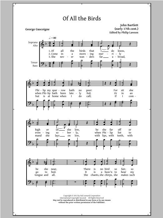 Download John Bartlett The Birds & The Bees (Madrigal Collection for Mixed Voices) Sheet Music and learn how to play SATB PDF digital score in minutes