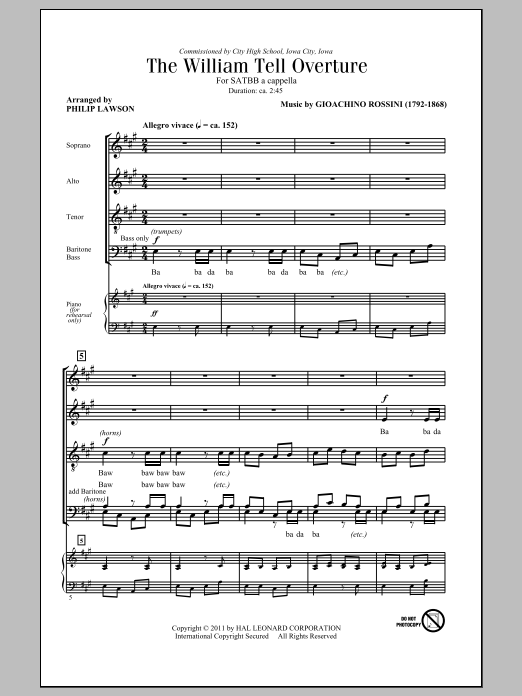 Download Gioachino Rossini The William Tell Overture (arr. Philip Lawson) Sheet Music and learn how to play SATB PDF digital score in minutes