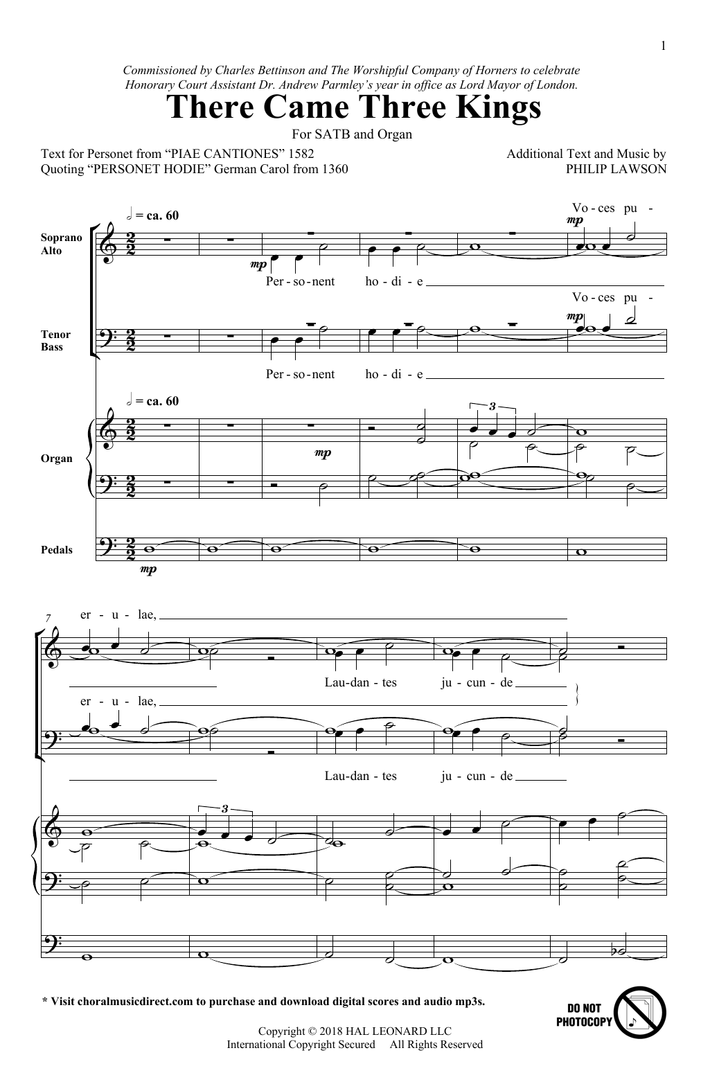 Download Philip Lawson There Came Three Kings Sheet Music and learn how to play SATB PDF digital score in minutes