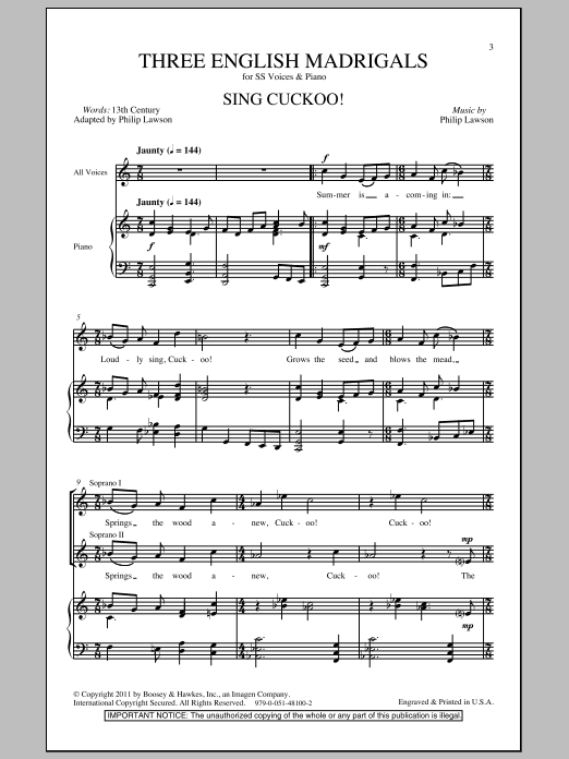 Download Philip Lawson Three English Madrigals Sheet Music and learn how to play 2-Part Choir PDF digital score in minutes