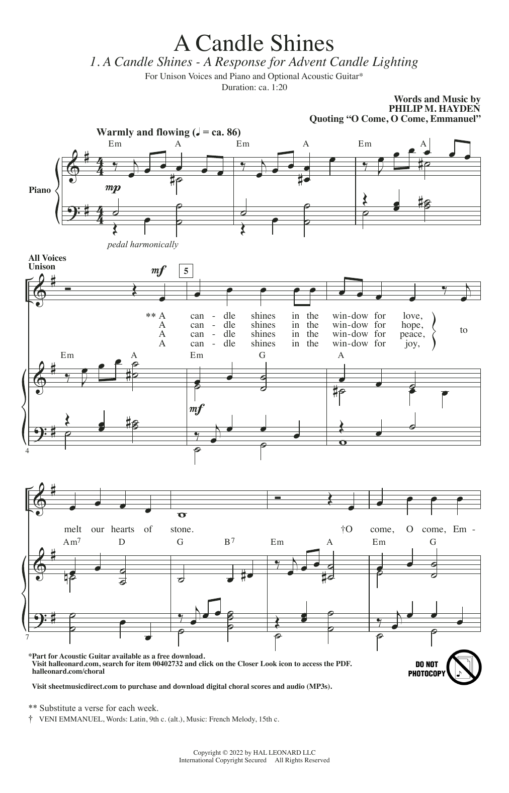 Download Philip M. Hayden A Candle Shines (A Response For Advent Candle Lighting) Sheet Music and learn how to play Unison Choir PDF digital score in minutes