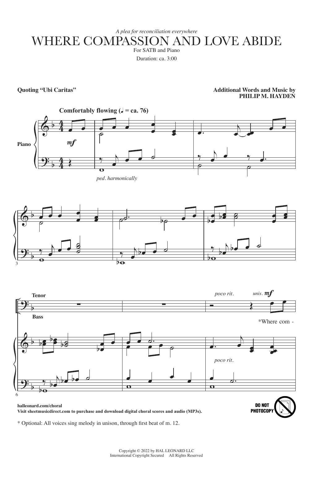 Download Philip M. Hayden Where Compassion And Love Abide (Ubi Caritas) Sheet Music and learn how to play SATB Choir PDF digital score in minutes