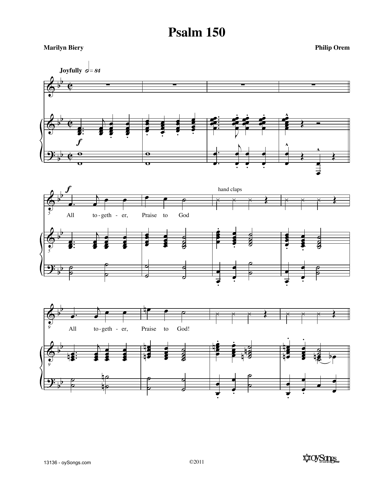 Download Philip Orem Psalm 150 Sheet Music and learn how to play Piano & Vocal PDF digital score in minutes