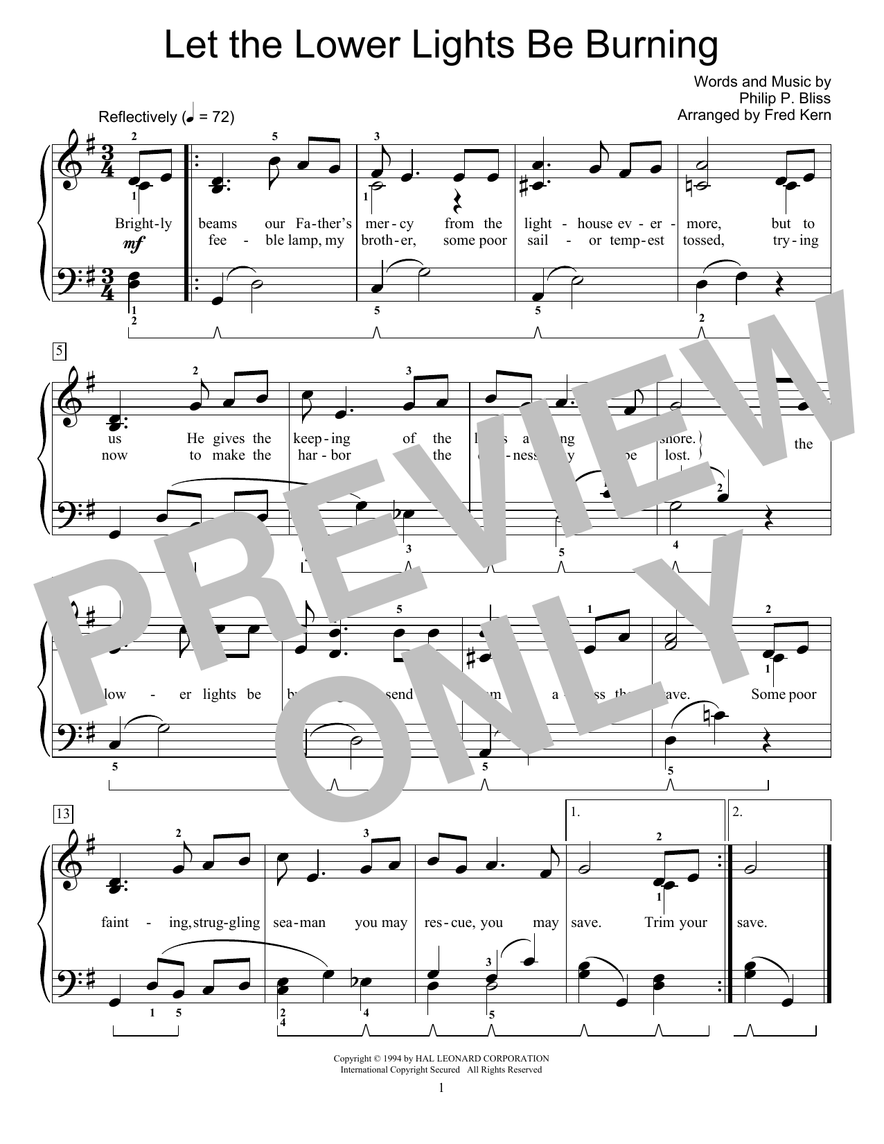 Download Philip P. Bliss Let The Lower Lights Be Burning Sheet Music and learn how to play Educational Piano PDF digital score in minutes