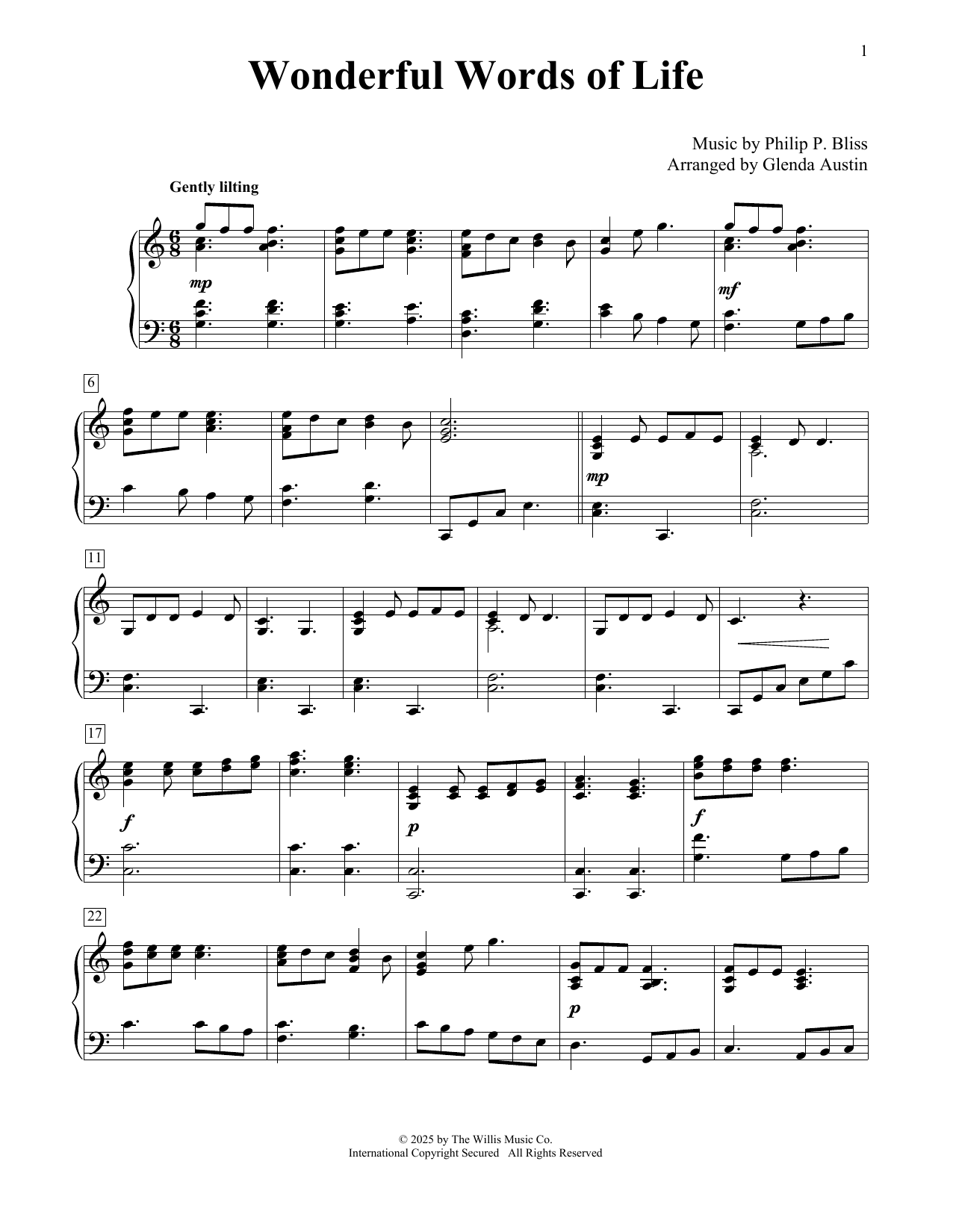 Download Philip P. Bliss Wonderful Words Of Life (arr. Glenda Austin) Sheet Music and learn how to play Educational Piano PDF digital score in minutes