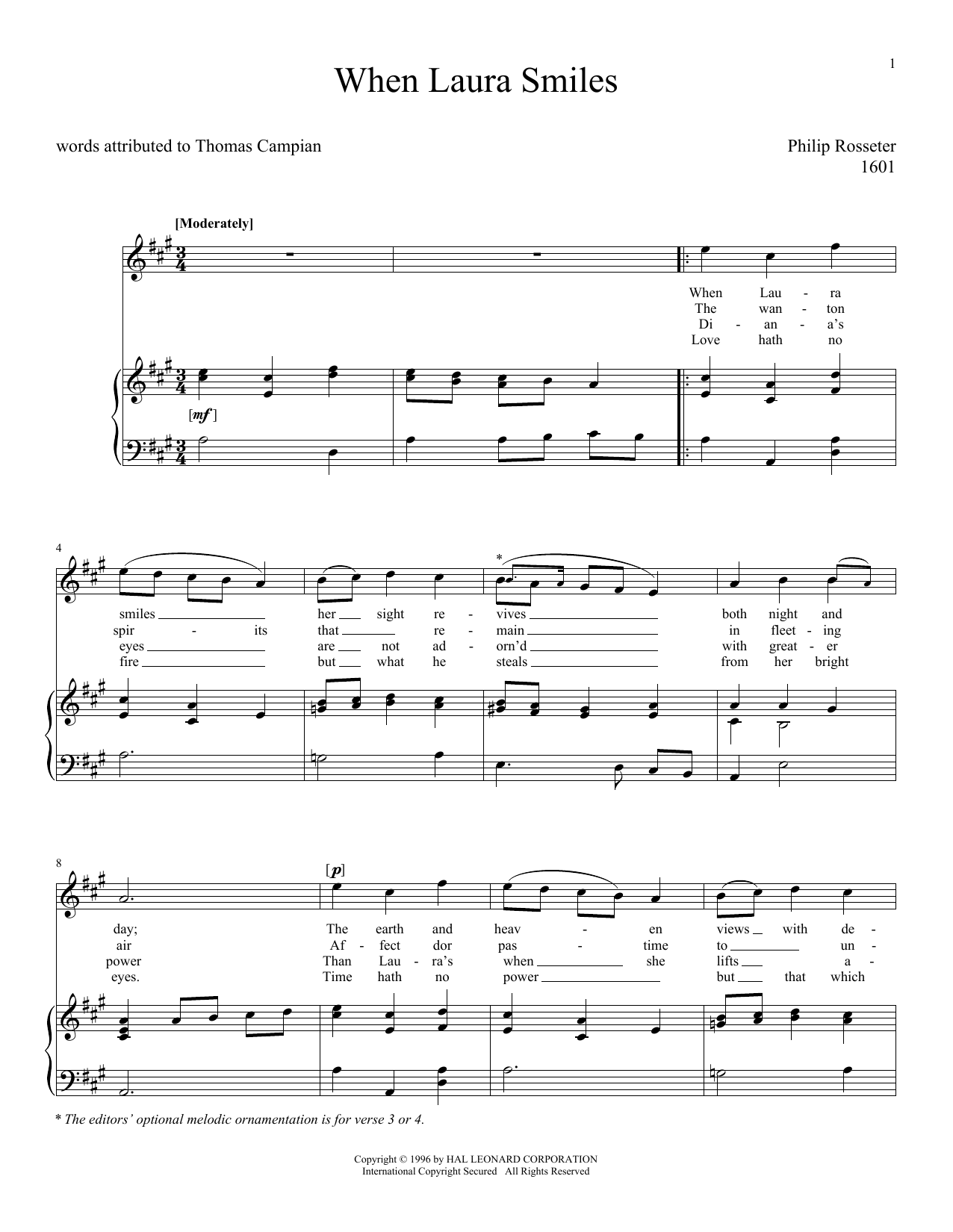 Download Philip Rosseter When Laura Smiles Sheet Music and learn how to play Piano & Vocal PDF digital score in minutes