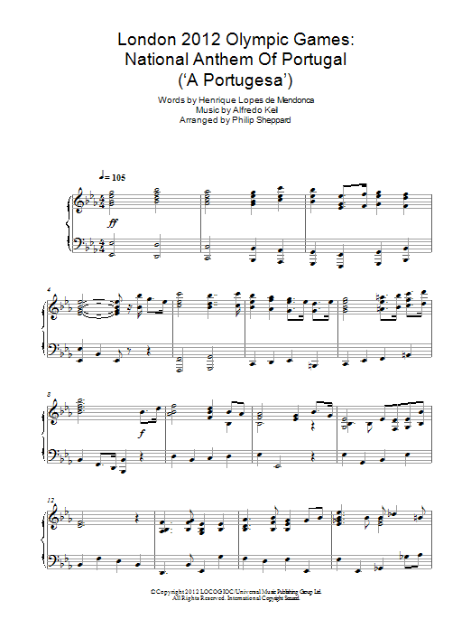 Download Philip Sheppard London 2012 Olympic Games: National Anthem Of Portugal ('A Portugesa') Sheet Music and learn how to play Piano PDF digital score in minutes