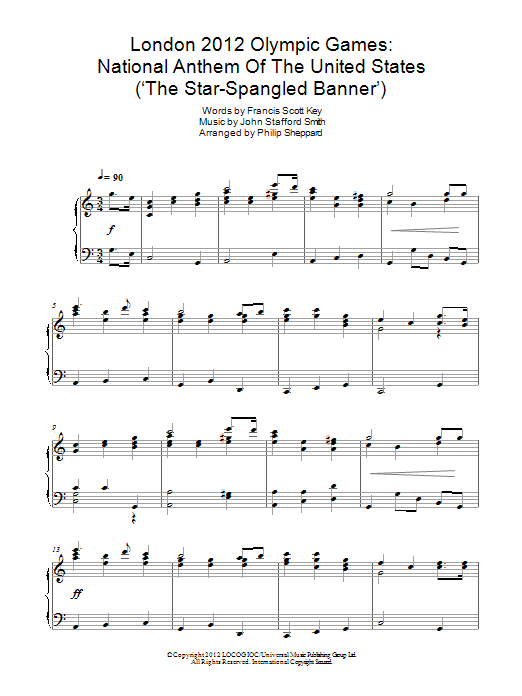 Download Philip Sheppard London 2012 Olympic Games: National Anthem Of The United States ('The Star-Spang Sheet Music and learn how to play Piano PDF digital score in minutes