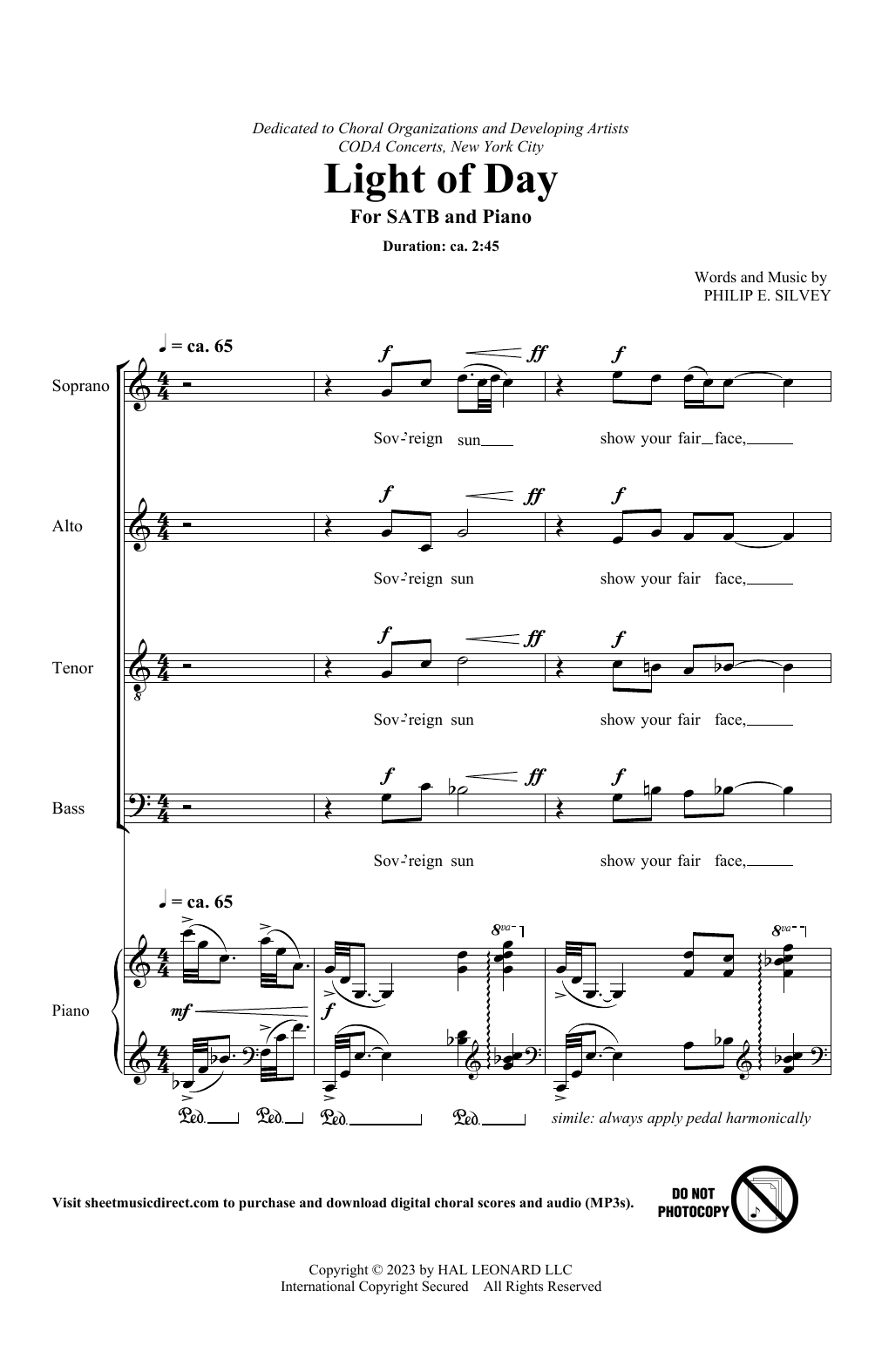Download Philip Silvey Light Of Day Sheet Music and learn how to play SSA Choir PDF digital score in minutes