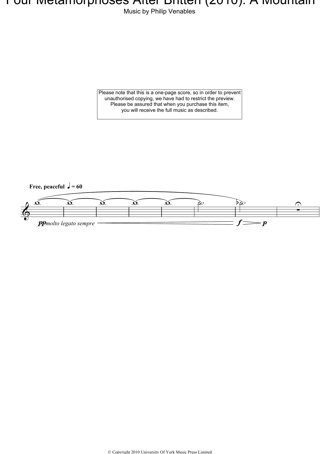 Download Philip Venables Four Metamorphoses After Britten (2010): A Mountain Sheet Music and learn how to play Oboe PDF digital score in minutes
