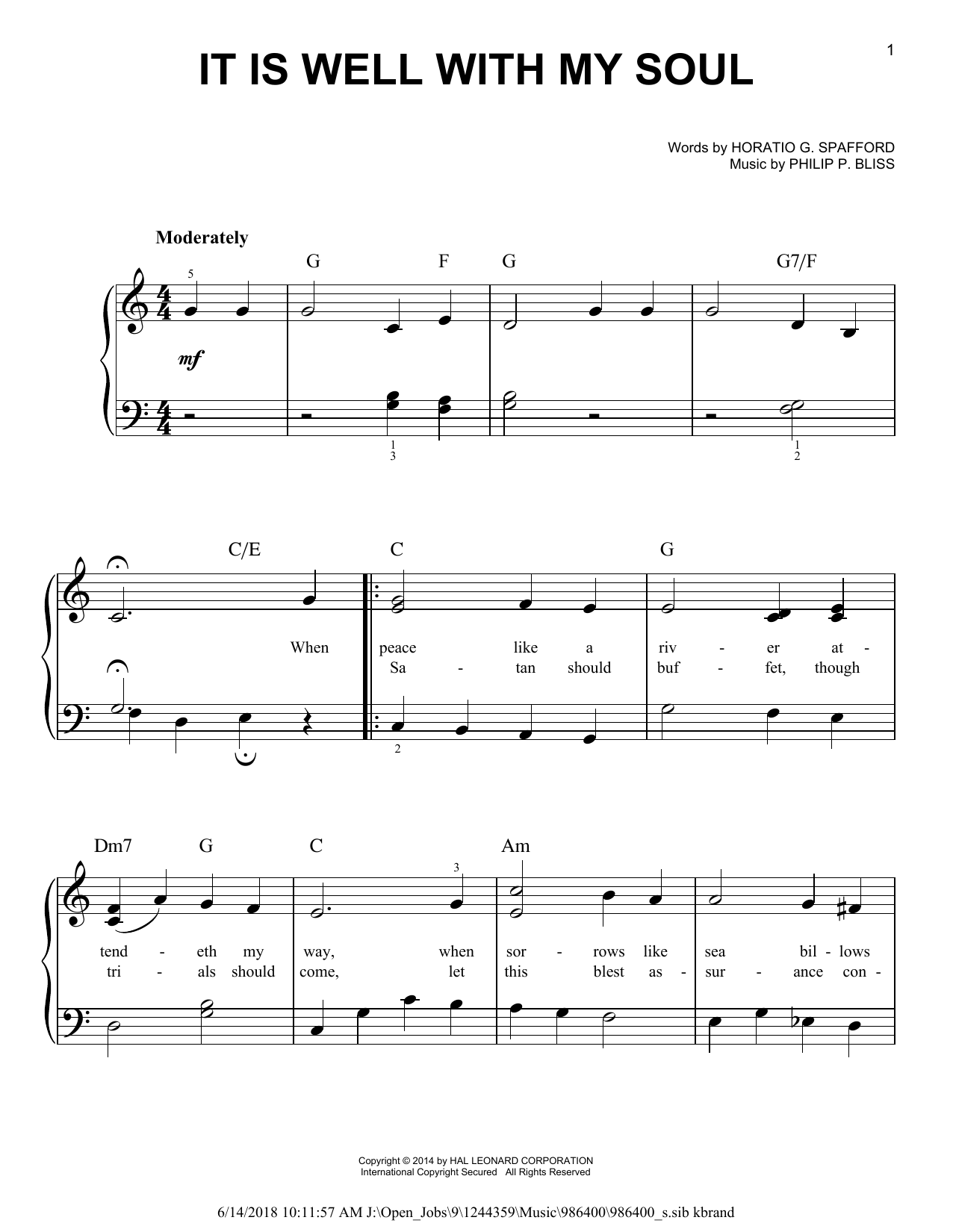 Philip P Bliss It Is Well With My Soul Sheet Music Notes Download 