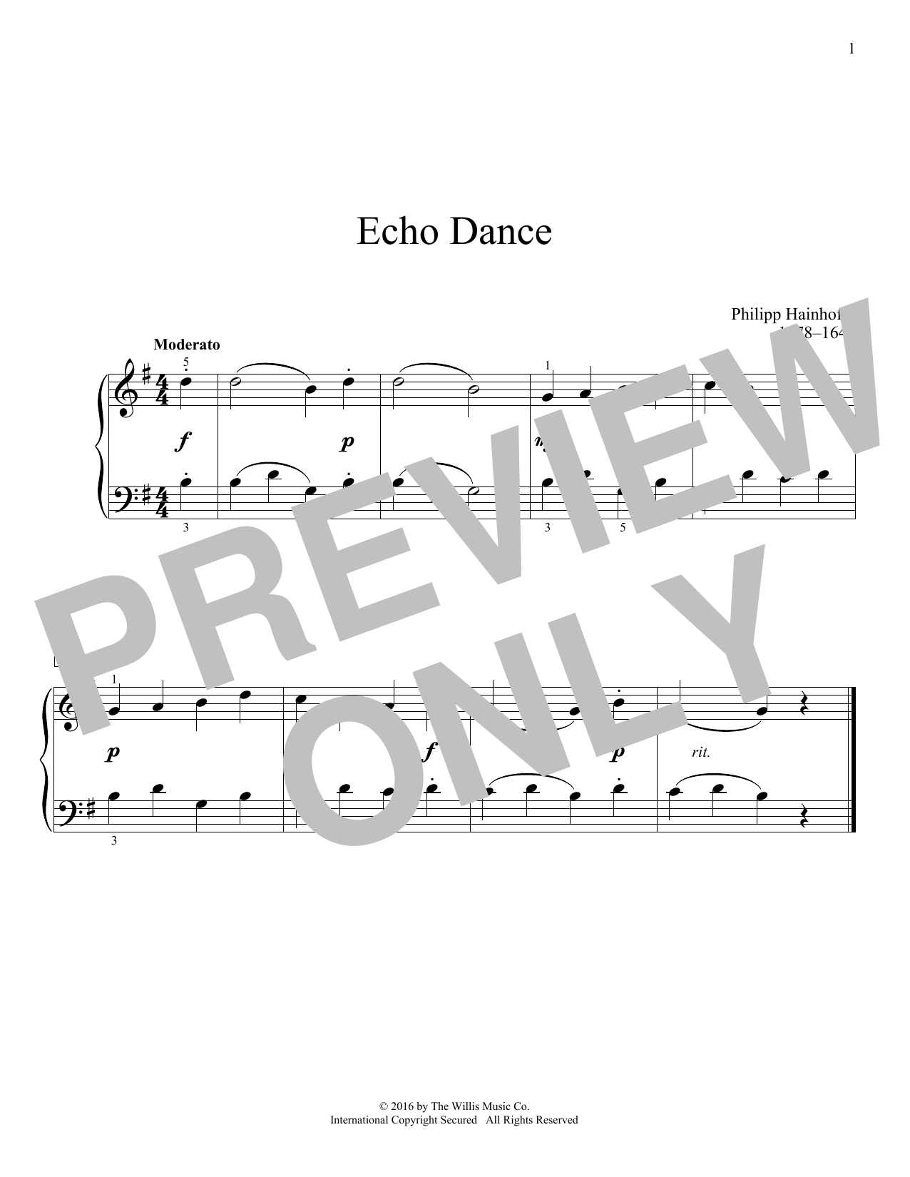 Download Philipp Hainhofer Echo Dance Sheet Music and learn how to play Educational Piano PDF digital score in minutes