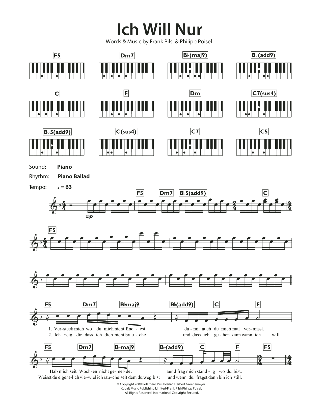 Download Philipp Poisel Ich Will Nur Sheet Music and learn how to play Keyboard PDF digital score in minutes