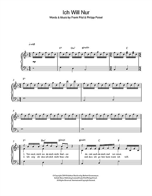 Download Philipp Poisel Ich Will Nur Sheet Music and learn how to play Keyboard PDF digital score in minutes