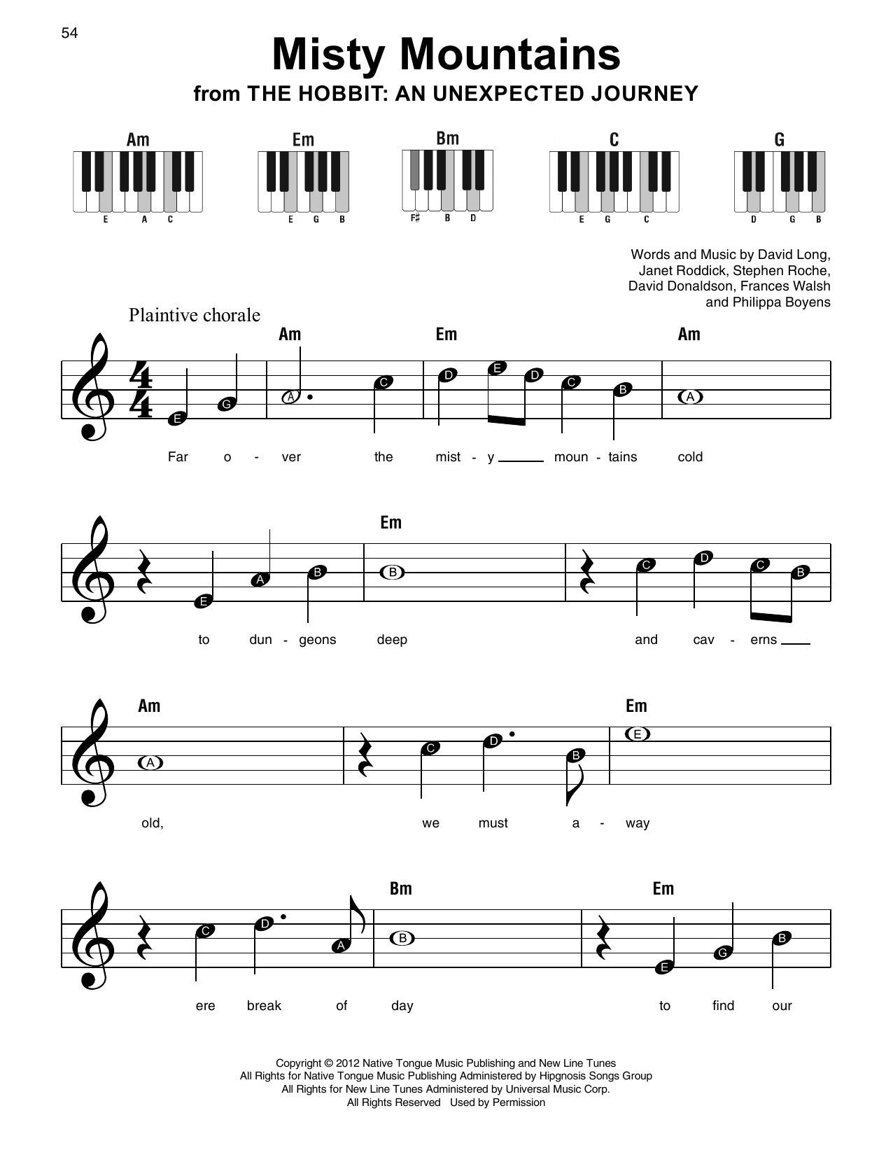 Download Philippa Boyens Misty Mountains (from The Hobbit: An Unexpected Journey) Sheet Music and learn how to play Super Easy Piano PDF digital score in minutes