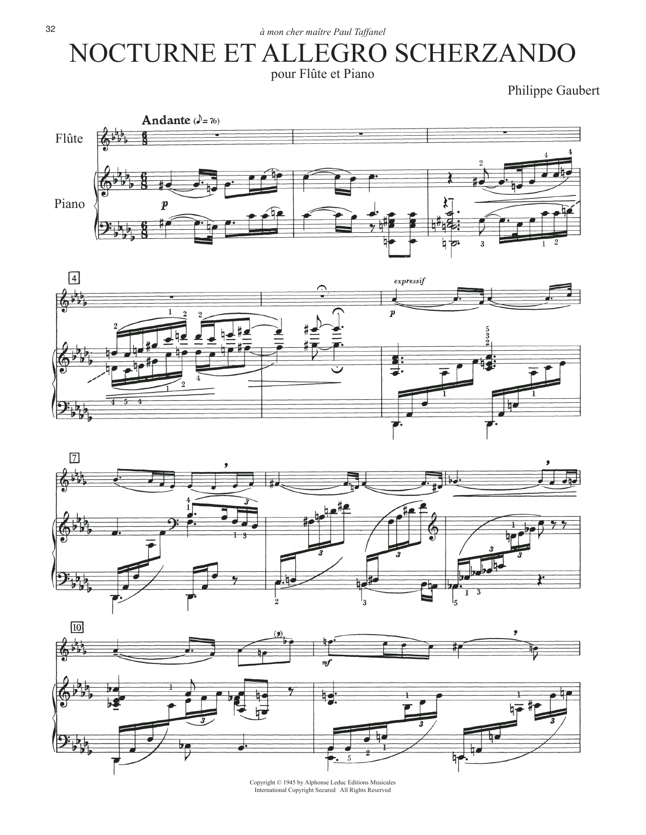 Download Philippe Gaubert Nocturne Et Allegro Scherzando Sheet Music and learn how to play Flute and Piano PDF digital score in minutes