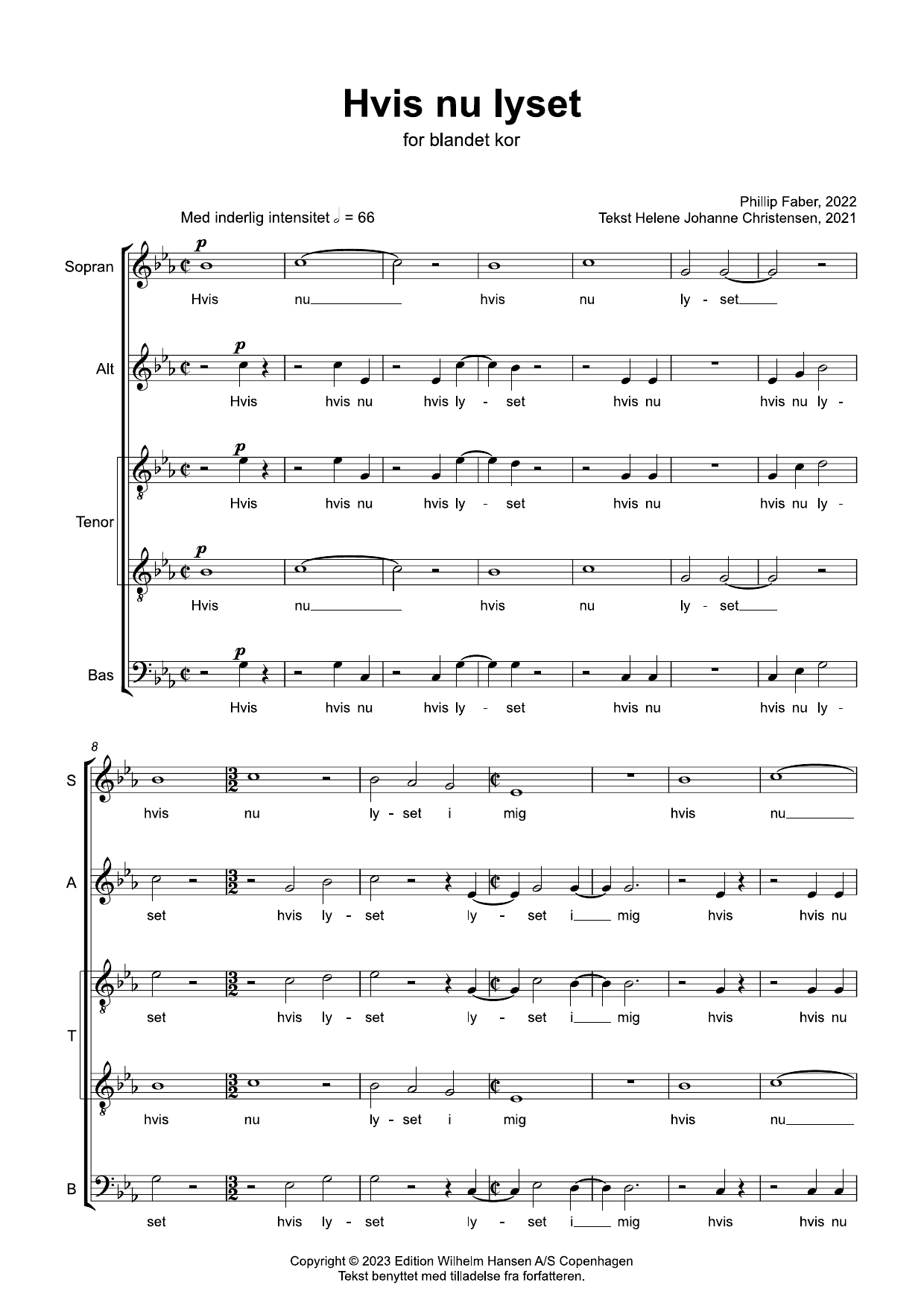 Download Phillip Faber Hvis Nu Lyset (SATTB) Sheet Music and learn how to play Choir PDF digital score in minutes