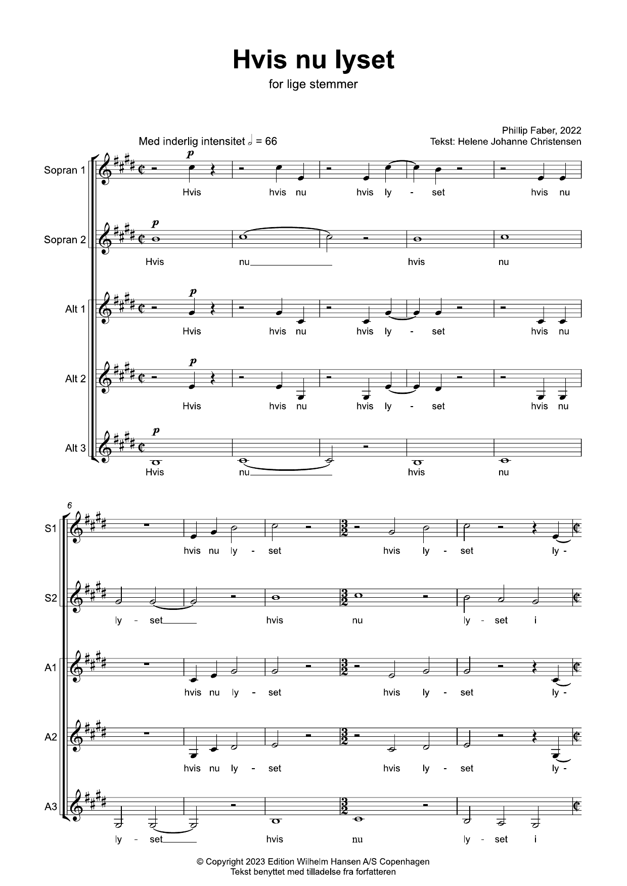 Download Phillip Faber Hvis Nu Lyset (SSAAA) Sheet Music and learn how to play Choir PDF digital score in minutes