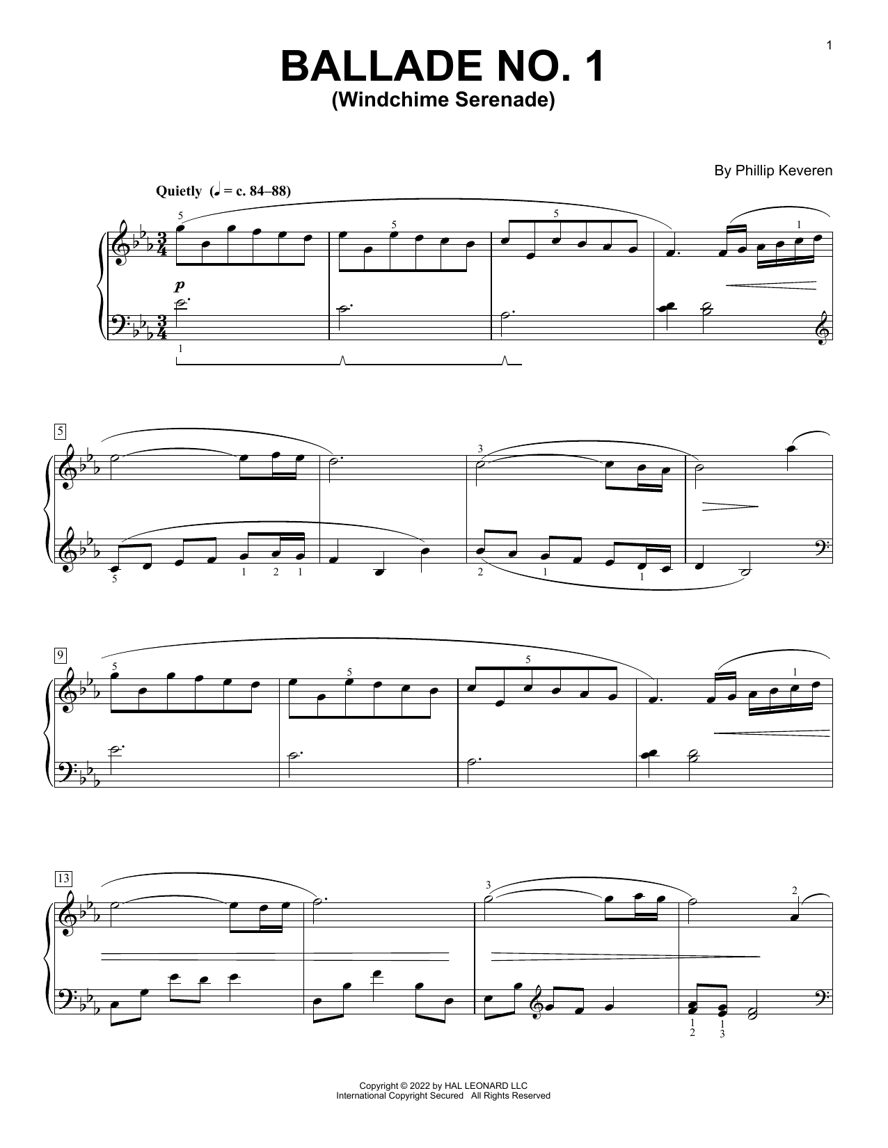 Download Phillip Keveren Ballade No. 1 (Windchime Serenade) Sheet Music and learn how to play Piano Solo PDF digital score in minutes