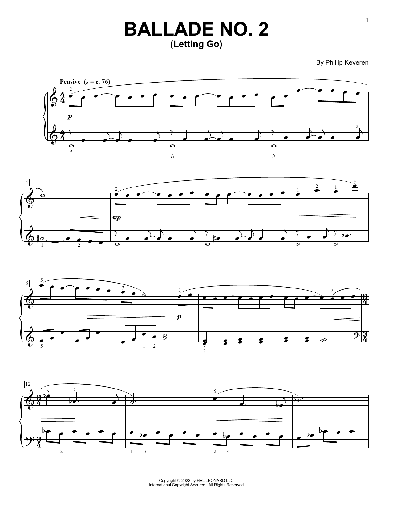 Download Phillip Keveren Ballade No. 2 (Letting Go) Sheet Music and learn how to play Piano Solo PDF digital score in minutes