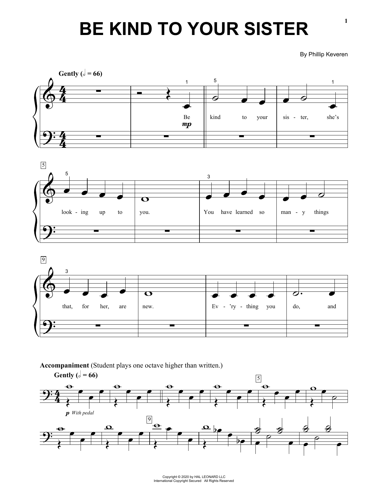 Download Phillip Keveren Be Kind To Your Sister Sheet Music and learn how to play Big Note Piano PDF digital score in minutes