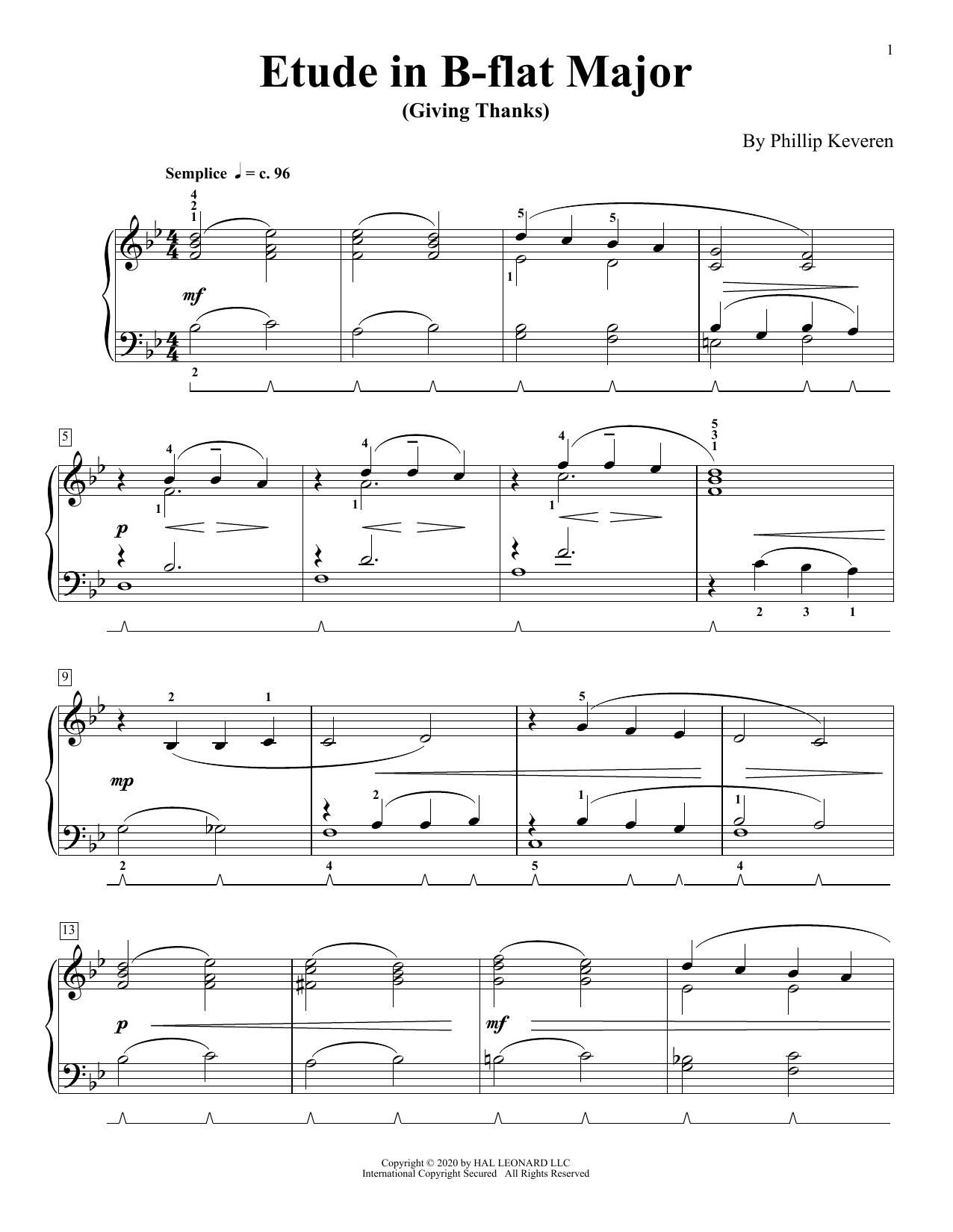 Download Phillip Keveren Etude In B-Flat Major (Giving Thanks) Sheet Music and learn how to play Piano Solo PDF digital score in minutes