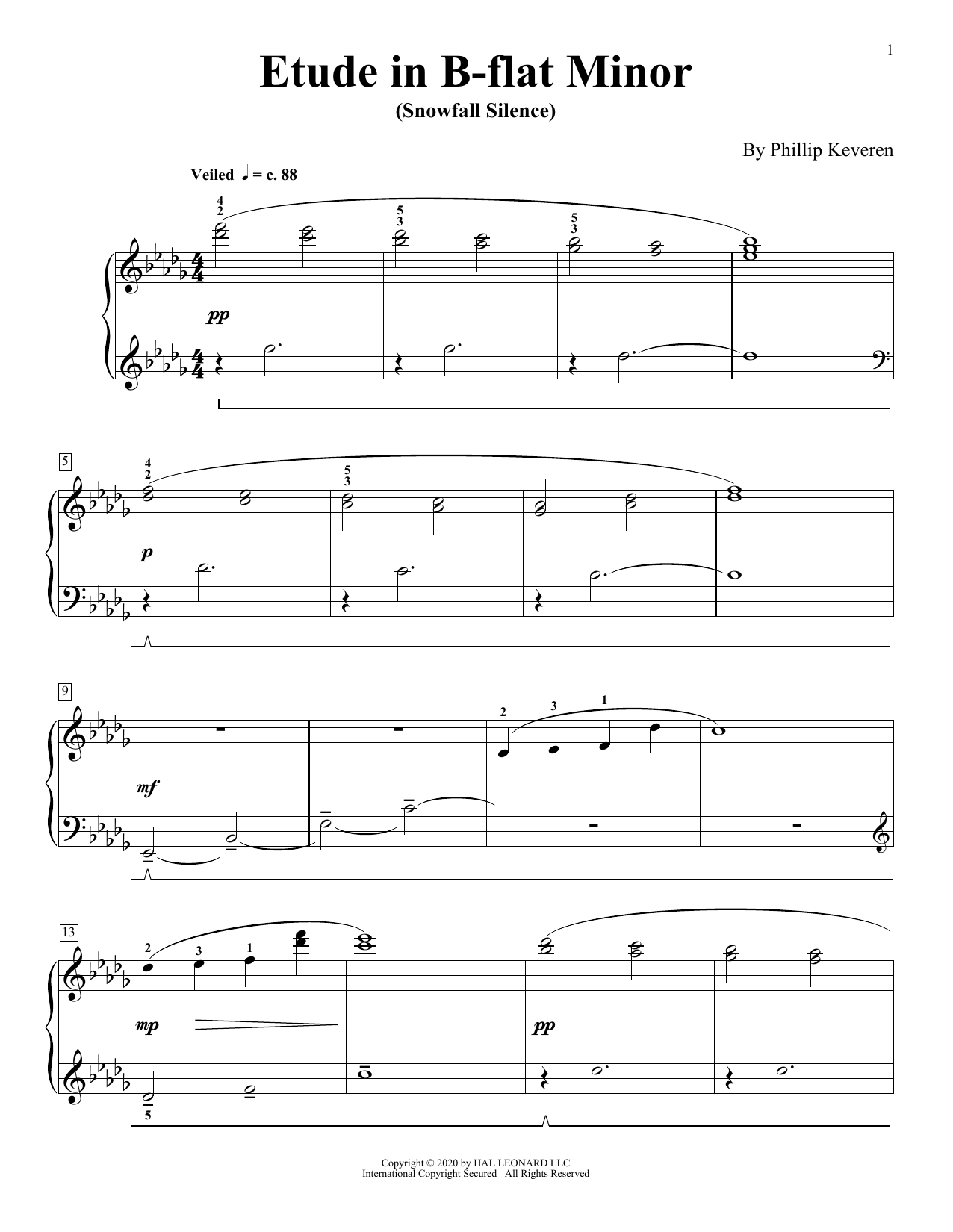 Download Phillip Keveren Etude In B-Flat Minor (Snowfall Silence) Sheet Music and learn how to play Piano Solo PDF digital score in minutes