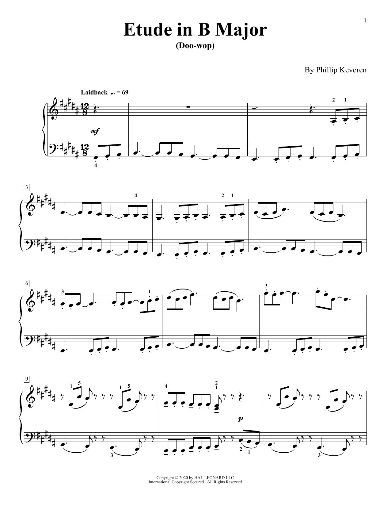 Download Phillip Keveren Etude In B Major (Doo-Wop) Sheet Music and learn how to play Piano Solo PDF digital score in minutes