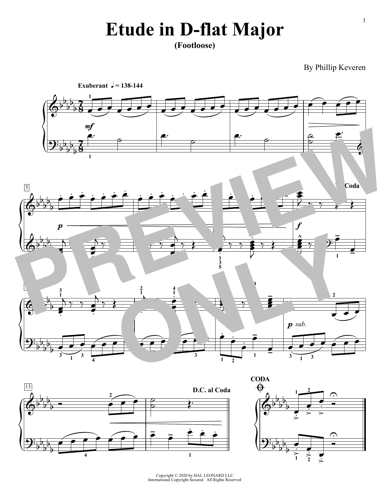 Download Phillip Keveren Etude In D-Flat Major (Footloose) Sheet Music and learn how to play Piano Solo PDF digital score in minutes