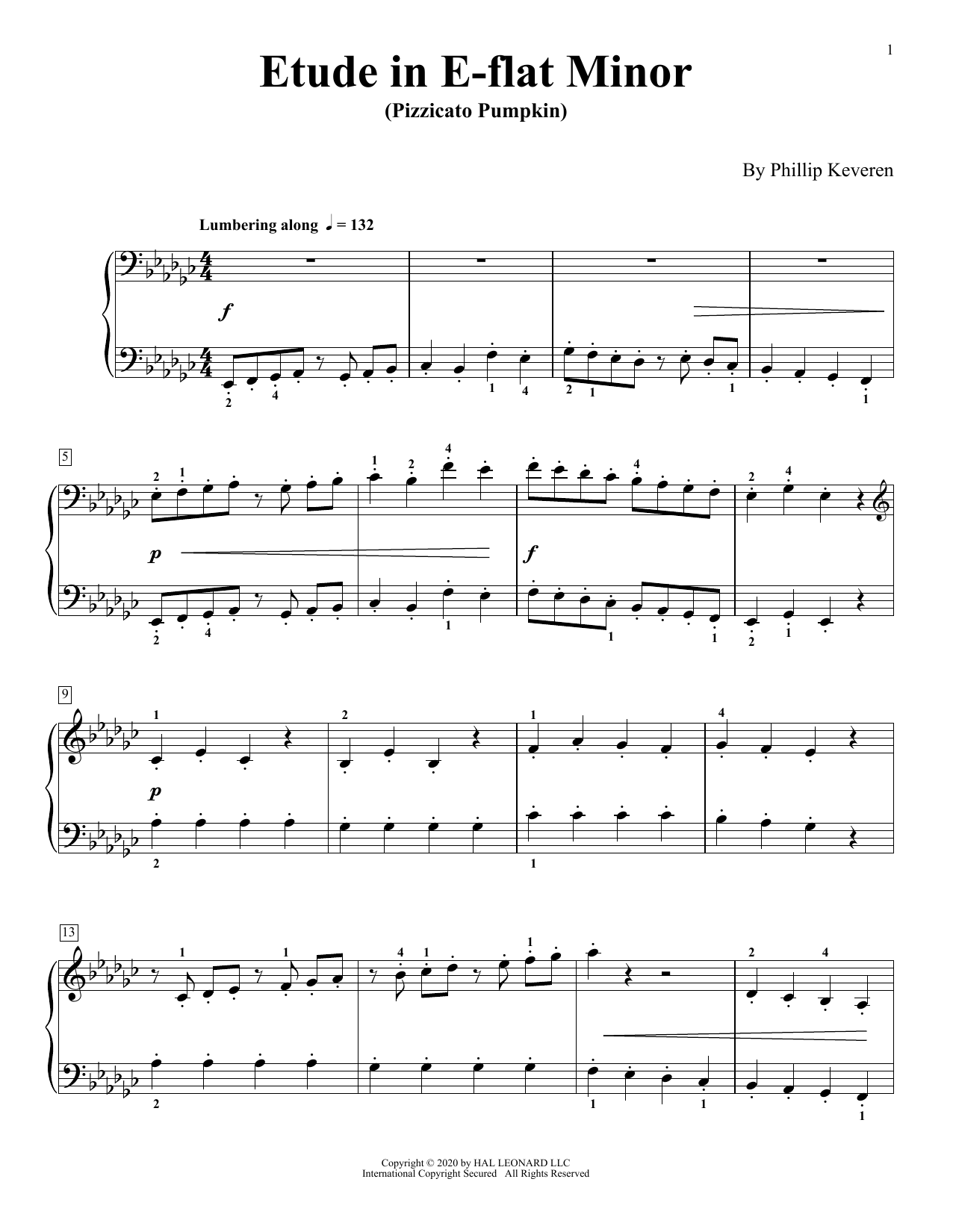 Download Phillip Keveren Etude In E-Flat Minor (Pizzicato Pumpkin) Sheet Music and learn how to play Piano Solo PDF digital score in minutes