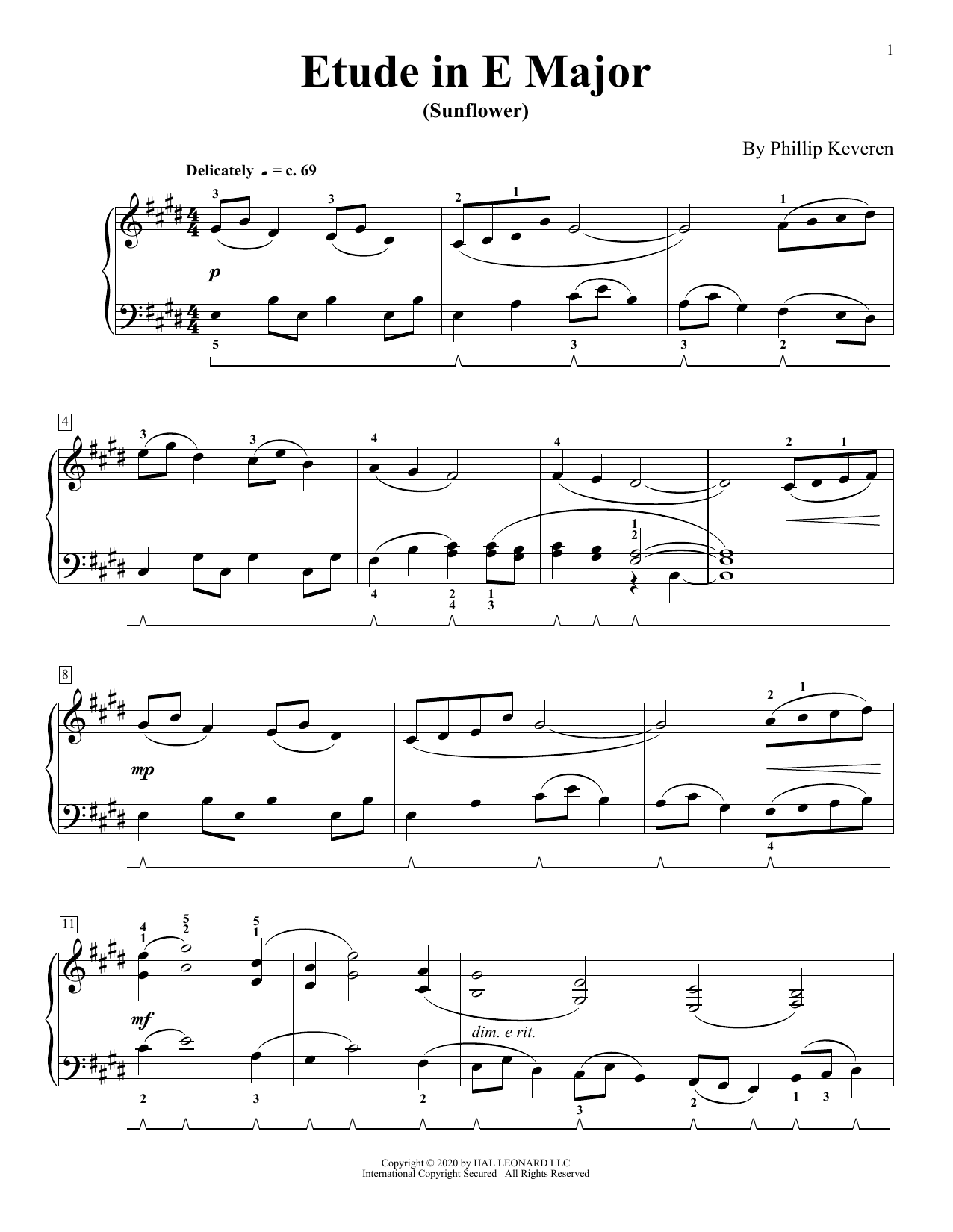 Download Phillip Keveren Etude In E Major (Sunflower) Sheet Music and learn how to play Piano Solo PDF digital score in minutes