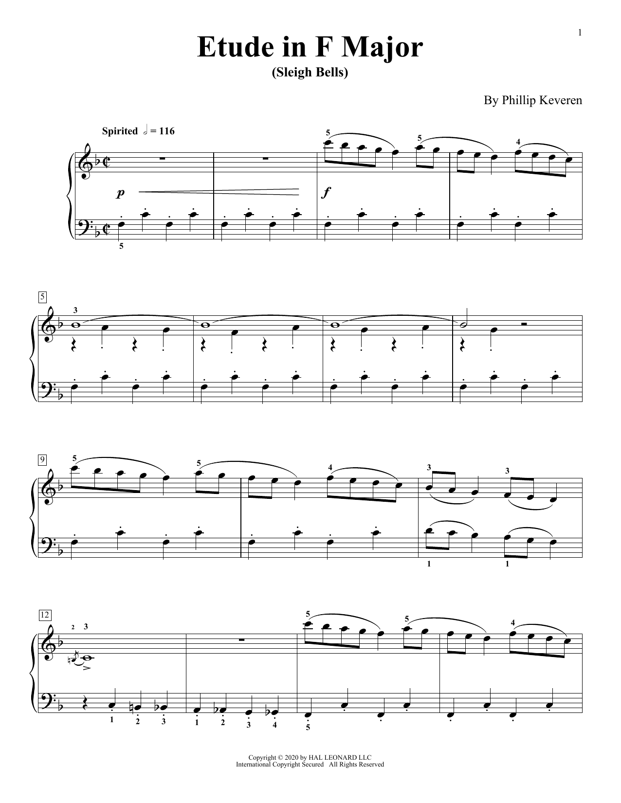 Download Phillip Keveren Etude In F Major (Sleigh Bells) Sheet Music and learn how to play Piano Solo PDF digital score in minutes
