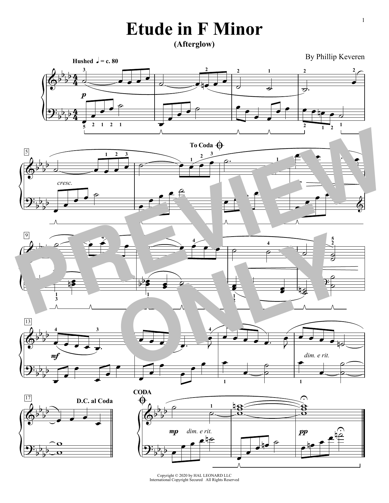 Download Phillip Keveren Etude In F Minor (Afterglow) Sheet Music and learn how to play Piano Solo PDF digital score in minutes