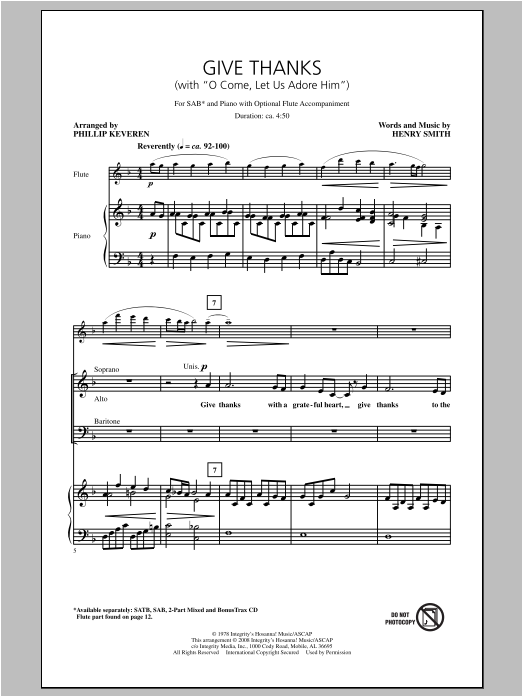 Download Phillip Keveren Give Thanks (with O Come Let Us Adore Him) Sheet Music and learn how to play SAB PDF digital score in minutes