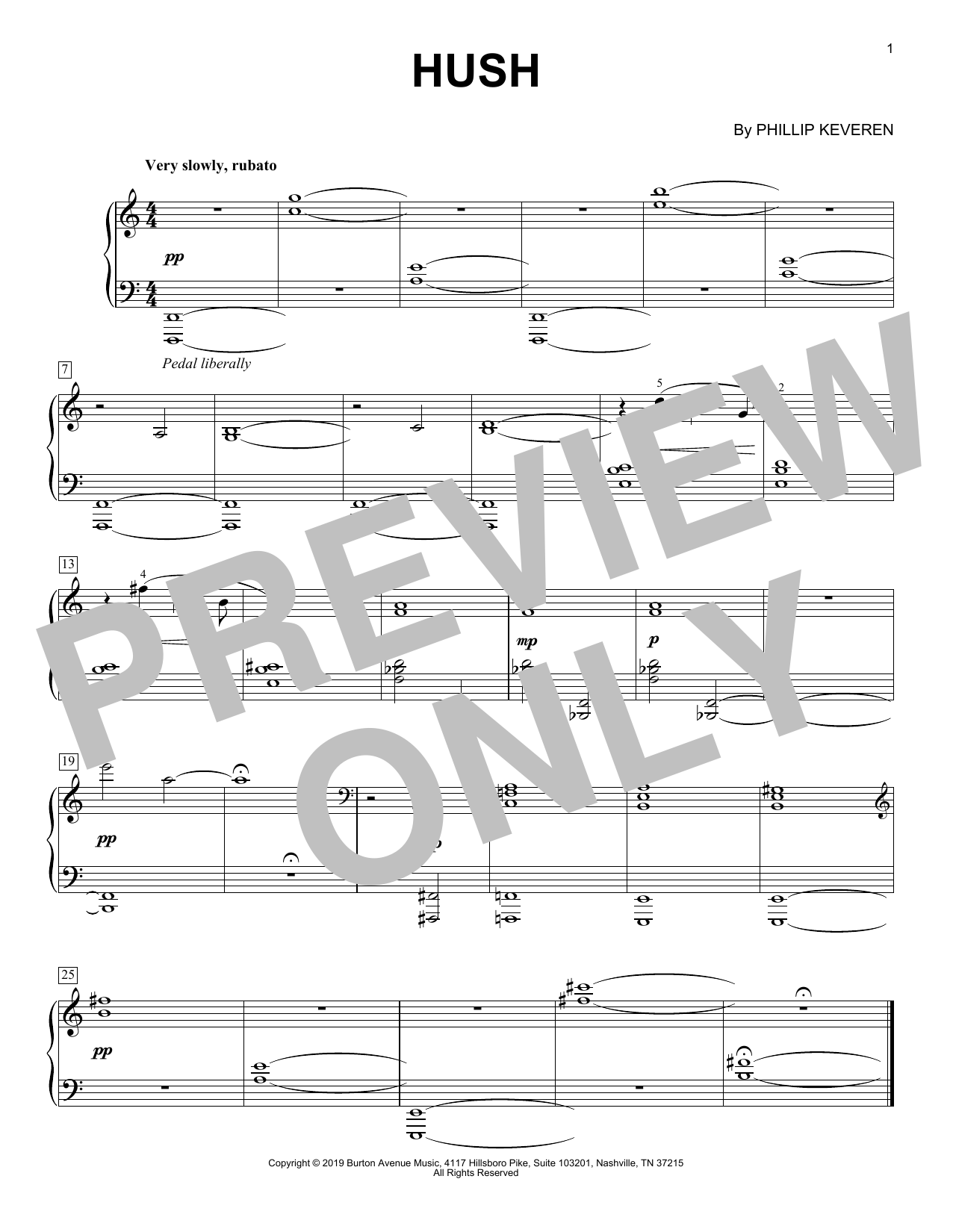 Download Phillip Keveren Hush Sheet Music and learn how to play Piano Solo PDF digital score in minutes