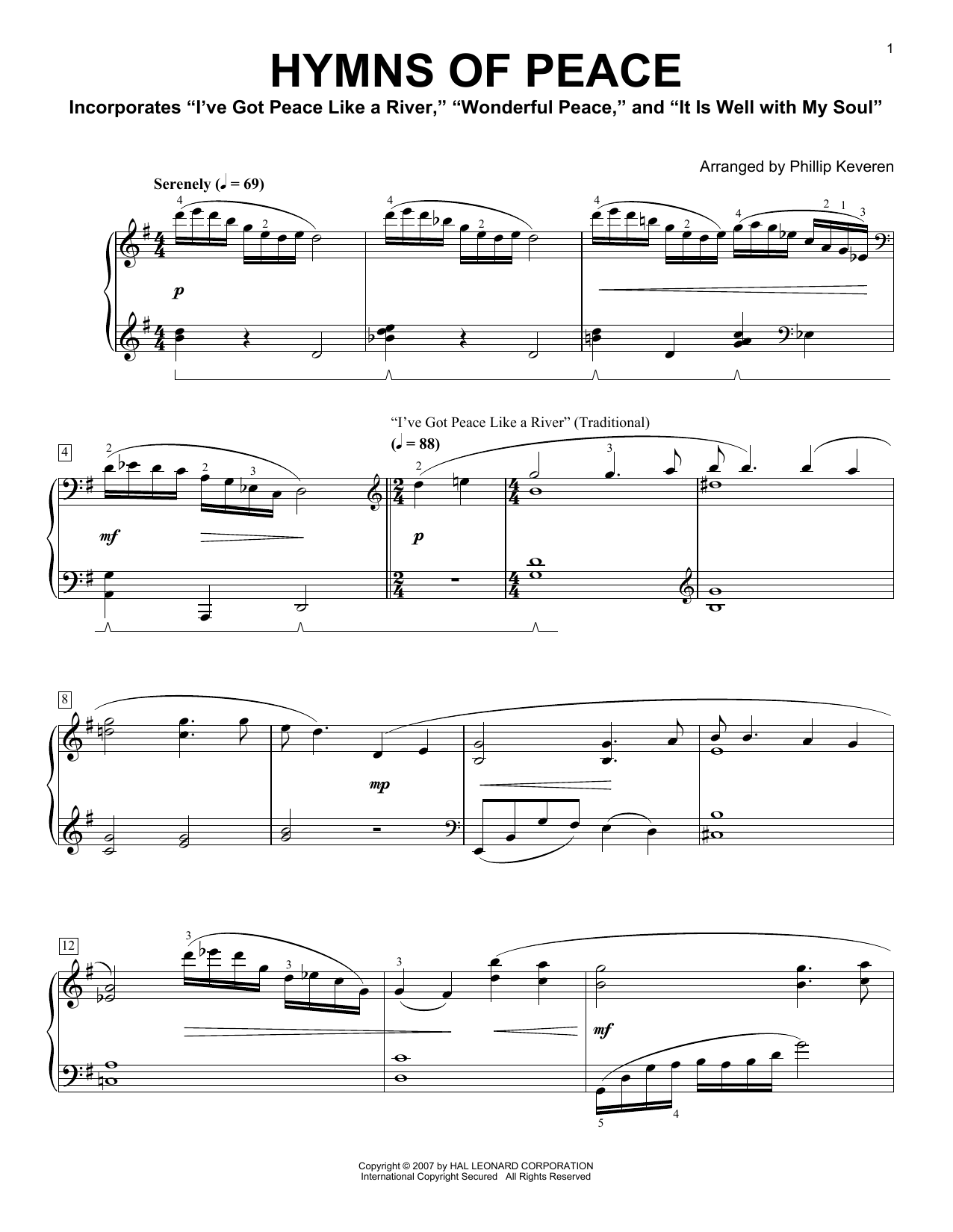 Download Phillip Keveren Hymns Of Peace Sheet Music and learn how to play Piano Solo PDF digital score in minutes