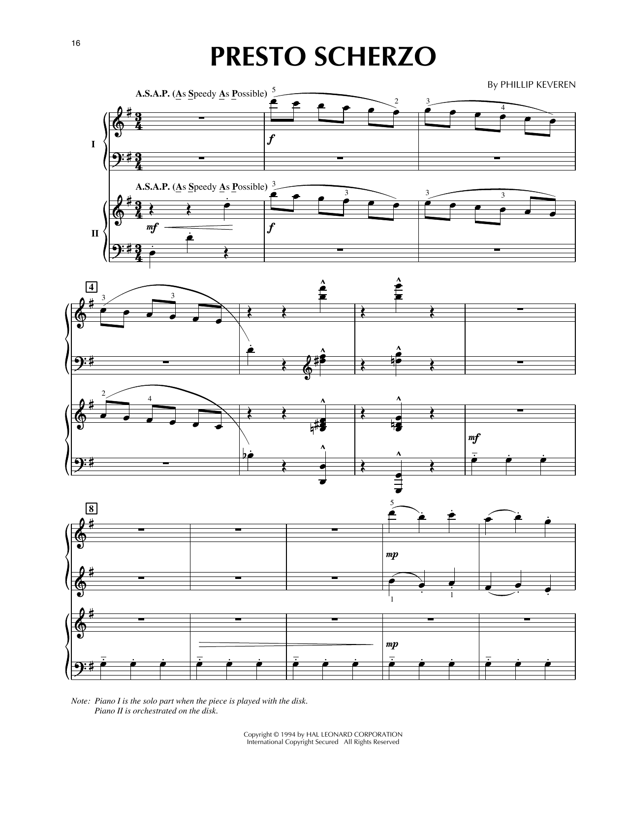 Download Phillip Keveren Presto Scherzo (from Presto Scherzo) (for 2 pianos) Sheet Music and learn how to play Piano Duet PDF digital score in minutes