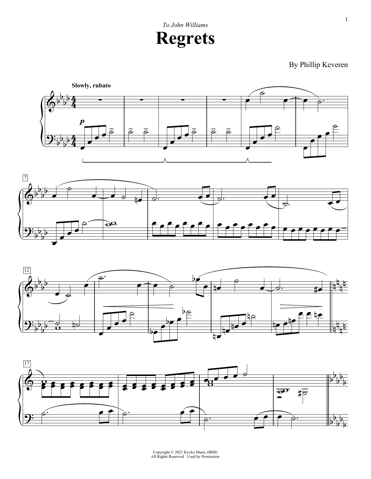 Download Phillip Keveren Regrets Sheet Music and learn how to play Piano Solo PDF digital score in minutes