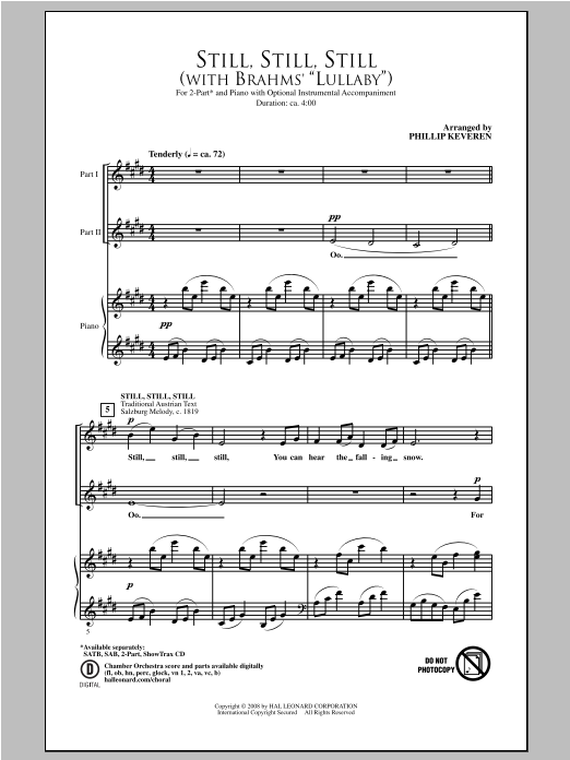 Download Johannes Brahms Still, Still, Still (with Brahm's Lullaby) (arr. Phillip Keveren) Sheet Music and learn how to play SAB PDF digital score in minutes